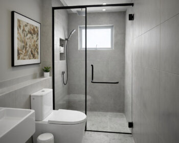 13-4-Swing Door-Black Series Frameless Shower Screen